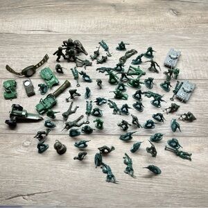 Vintage 1960's Green Army Men Toy Soldier Set Assorted Green Figures & Vehicles